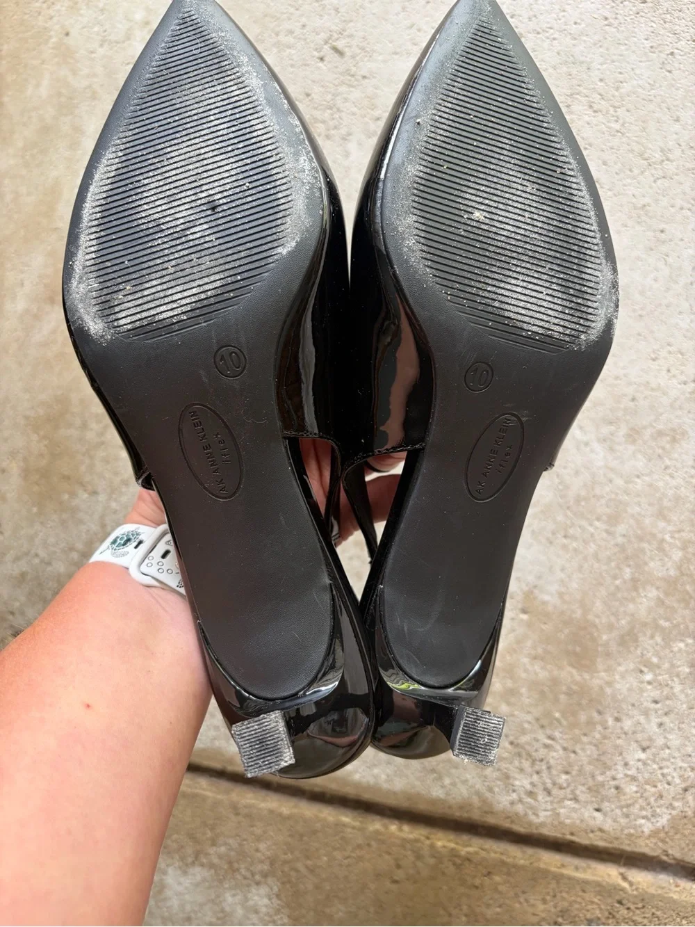 Anne Klein Black Patent Pointed Slingback Flats with Bow Accent